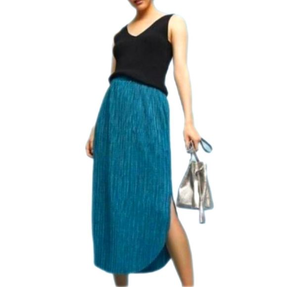 Sabina Musayev Crinkle Teal Maxi Skirt - Picture 1 of 11